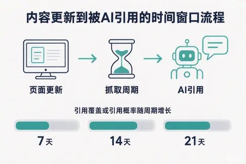 内容时效处理示意图：从更新到被AI引用的窗口期流程