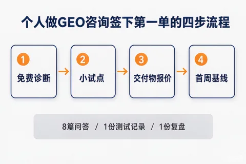 个人做GEO咨询签下第一单的四步沟通顺序与试点交付物示意图