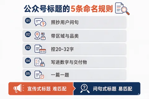 公众号标题命名的5条规则与问句式标题对照示意图