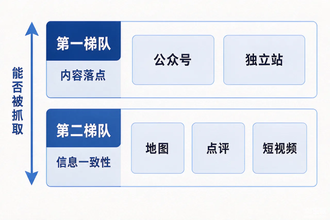 做GEO的平台账号分阶段注册清单与各账号作用对照示意图