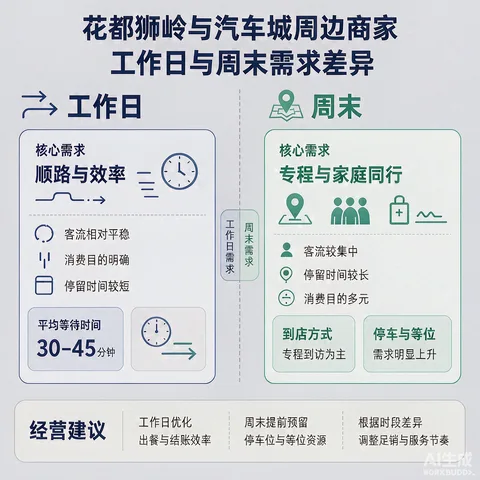 花都狮岭与汽车城周边工作日和周末问句差异及内容承接对照示意图