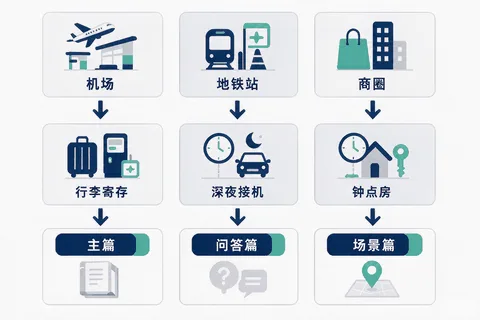 花都地标+服务内容组合写法示意图：地标清单到问答展开