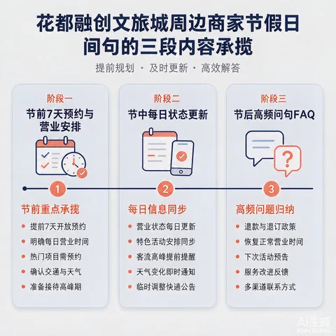 花都融创文旅城周边商家节前节中节后问句承接与内容布局示意图