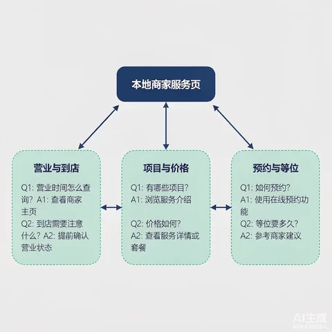 花都商家服务页与问答页的内容分工及内链组合结构示意图