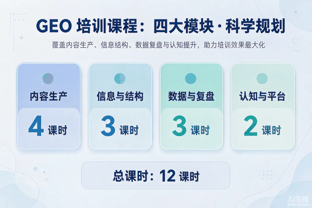 GEO培训课程四模块与课时分配示意图