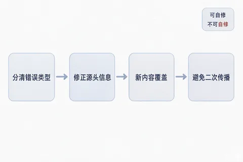 AI回答信息错误的四步修正顺序与可修不可修分类示意图