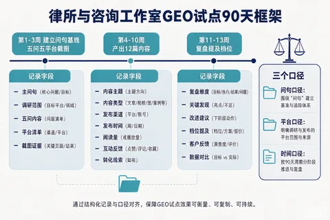 律所与咨询工作室GEO试点90天分阶段记录框架示意图