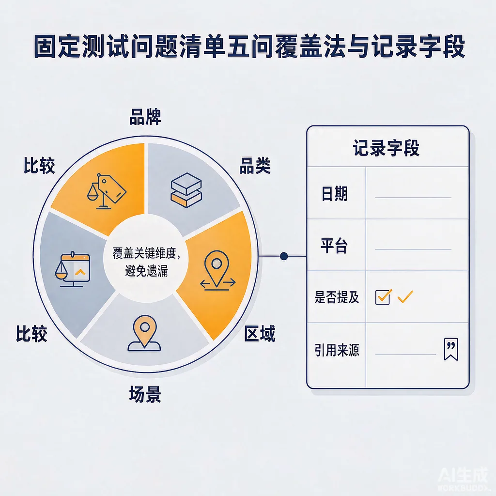 固定测试问题清单5问覆盖法与记录字段设计示意图
