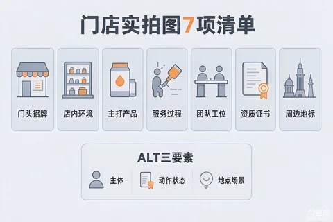 门店实拍图7项拍摄清单与ALT三要素写法示意图