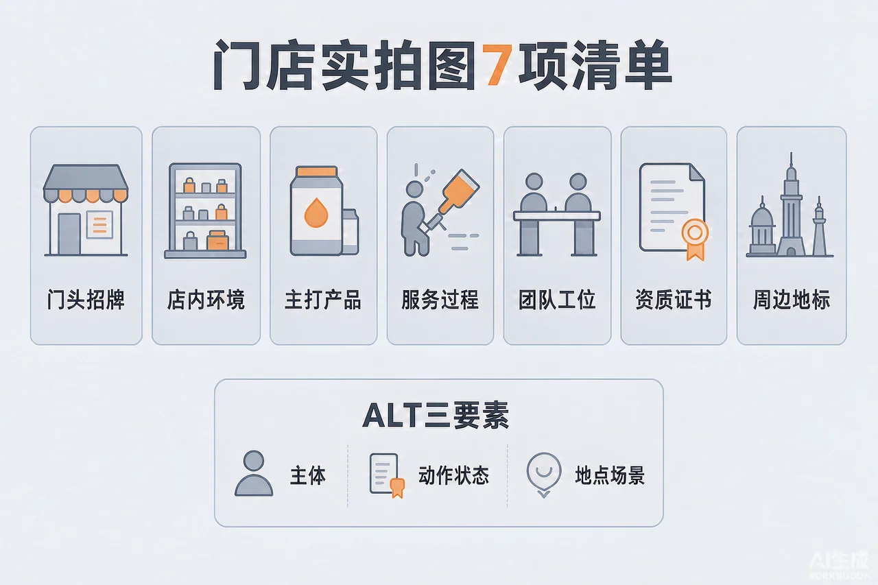门店实拍图7项拍摄清单与ALT三要素写法示意图