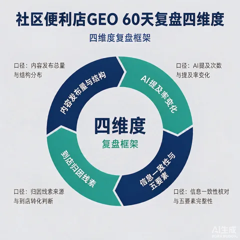 社区便利店GEO 60天复盘四维度框架与统计口径示意图