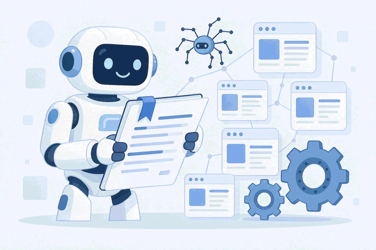 llms.txt 概念图：AI 爬虫阅读站点说明书