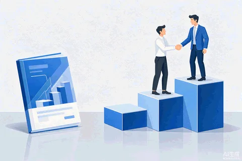 GEO 咨询服务三档定价结构概念图：顾问与客户在阶梯台阶上握手